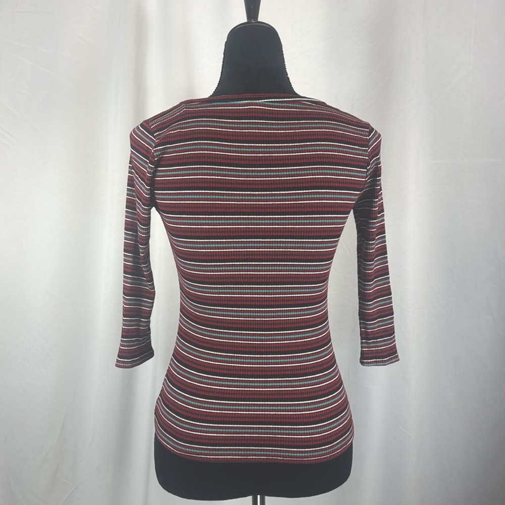 M. Fasis 3/4 Sleeve Stripped Crew Neck Top - Picture 3 of 4